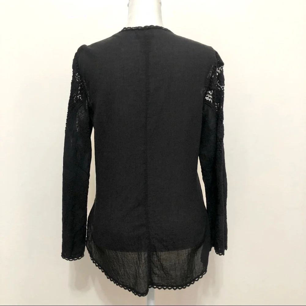 V Cristina Long Sleeve Crochet Accented Top